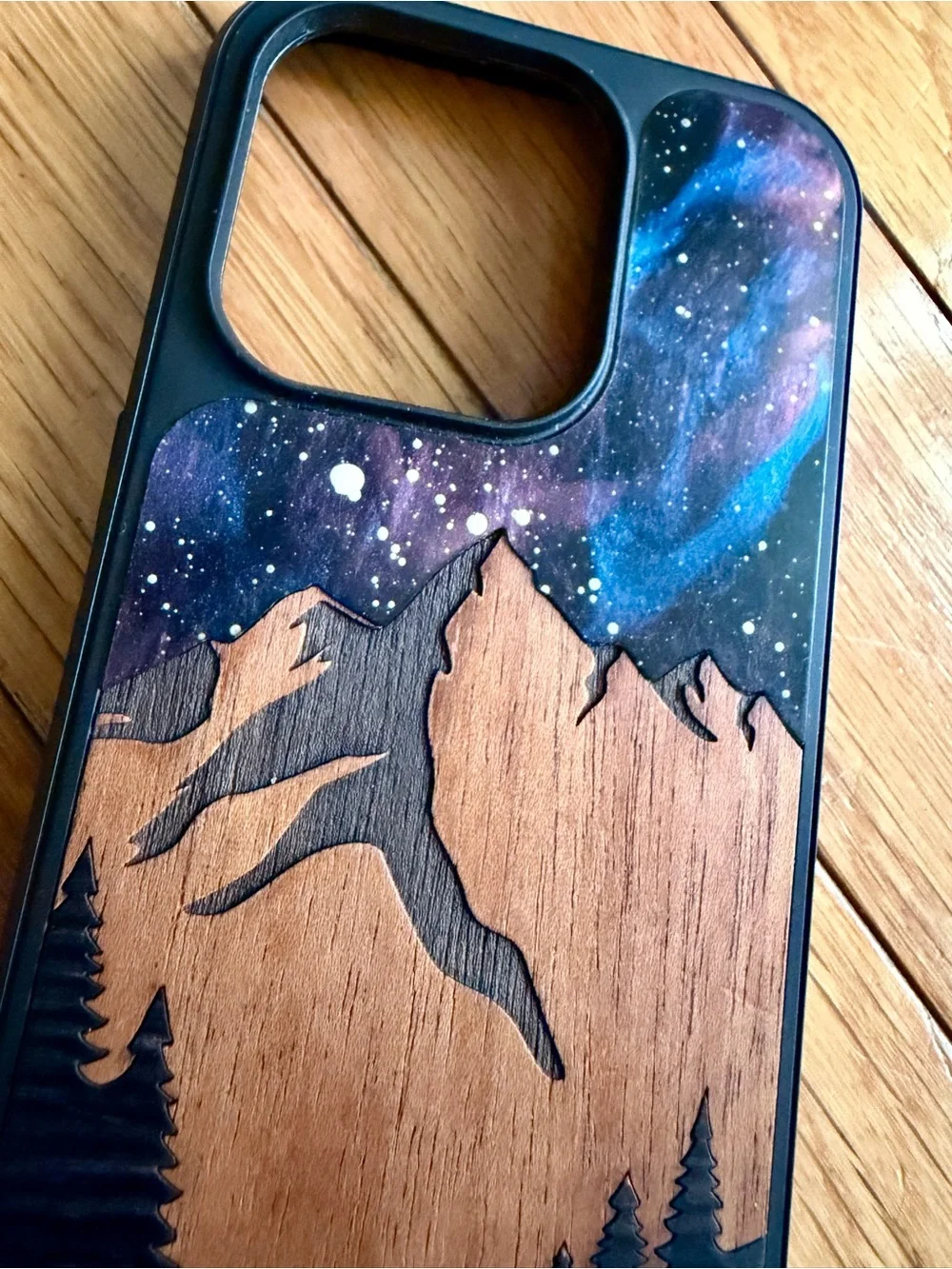 Carved iPhone 14 Pro Wood & Resin Glow in the Dark Phone Case - One of a Kind